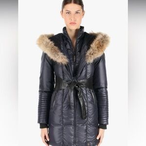 Women's Black Quilted Coat with Fur Trim